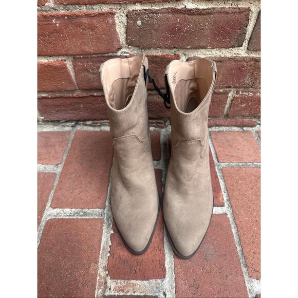 Ann Taylor Loft $140 suede heeled Western Boots in mushroom women's 8.5 NEW - Picture 6 of 11